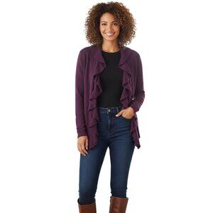 Wild About Cashmere Plum Ruffled Open Front Cashmere Cardigan Sweater Size XL